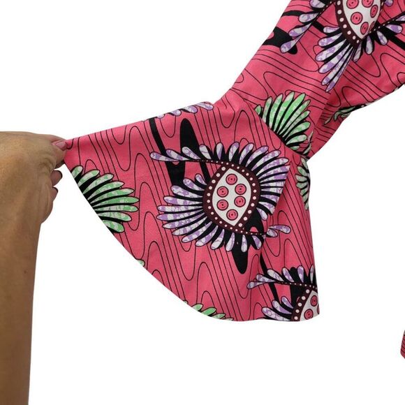 Handmade African Print Bell Sleeve Top Blazer Sz M Beaded Colorful Flattering - Picture 5 of 10